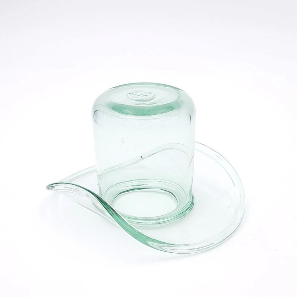 Vintage / Antique Hand Blown Recycled Glass Hat Clear Green Glass